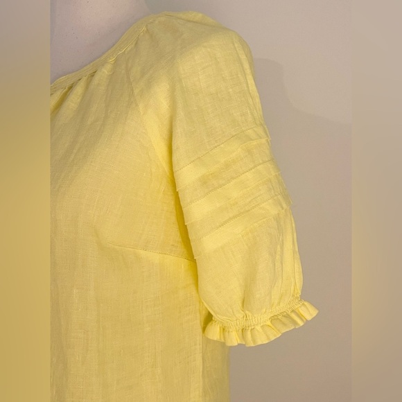 NWOT Talbots Women’s Petite Yellow Linen Tassel Pleated Sleeve Top | Size P - Picture 5 of 9